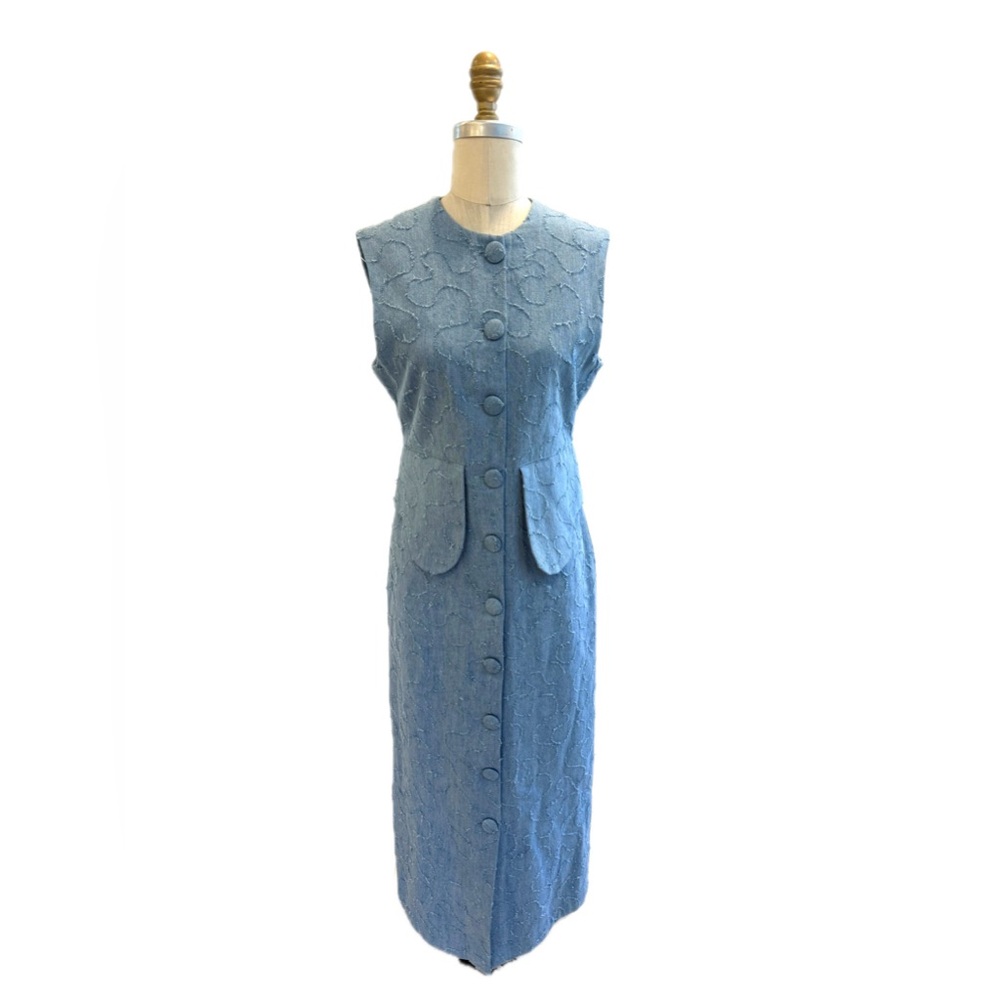 D’ESTRÉE Blue Textured Cotton Midi Dress (XS)